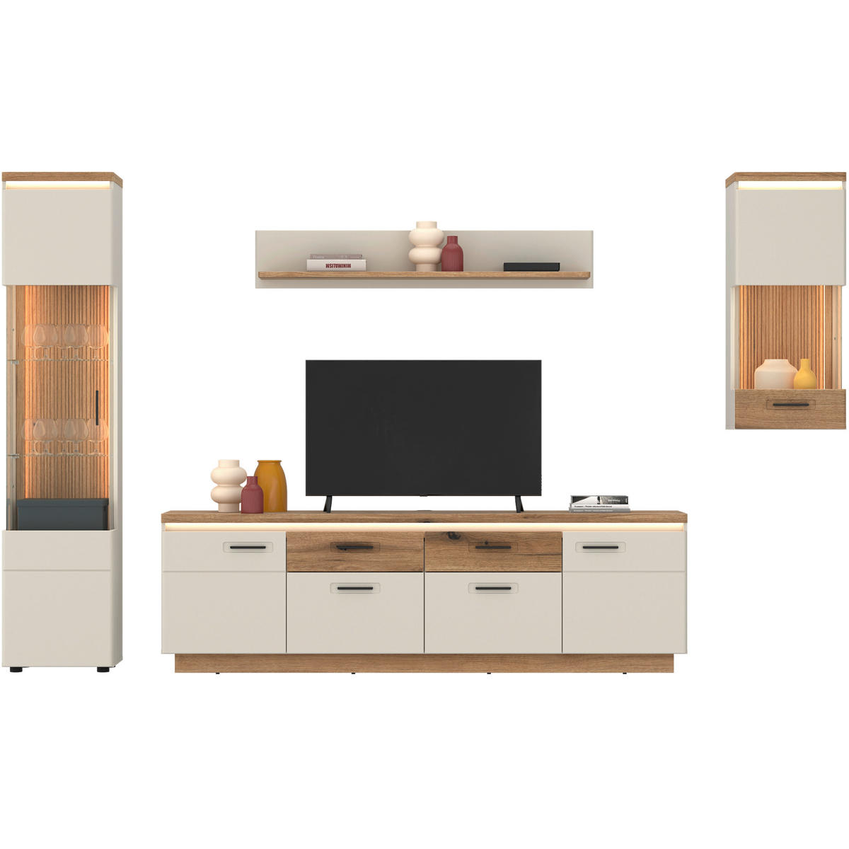 NÁSTENNÝ REGÁL, farba duba, kašmírová - kašmírová/farba duba, Basics, kompozitné drevo (140/24/23,6cm) - Hom`in