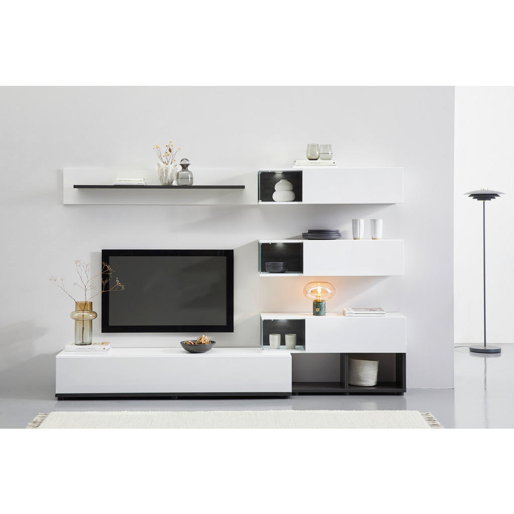 Thumbnail - Mid.you Wohnwand, Perlmutt, Weiß Hochglanz, Glas, Holzwerkstoff, 2,2,2 Fächer, 240x150x40 cm, Made in EU, Wohnzimmer, Wo...