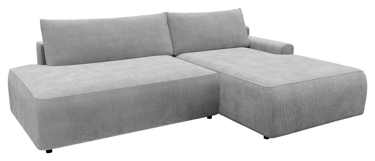 ECKSCHLAFSOFA Cord Grau  - Schwarz/Grau, MODERN, Kunststoff/Textil (253/167cm) - Trendmanufaktur