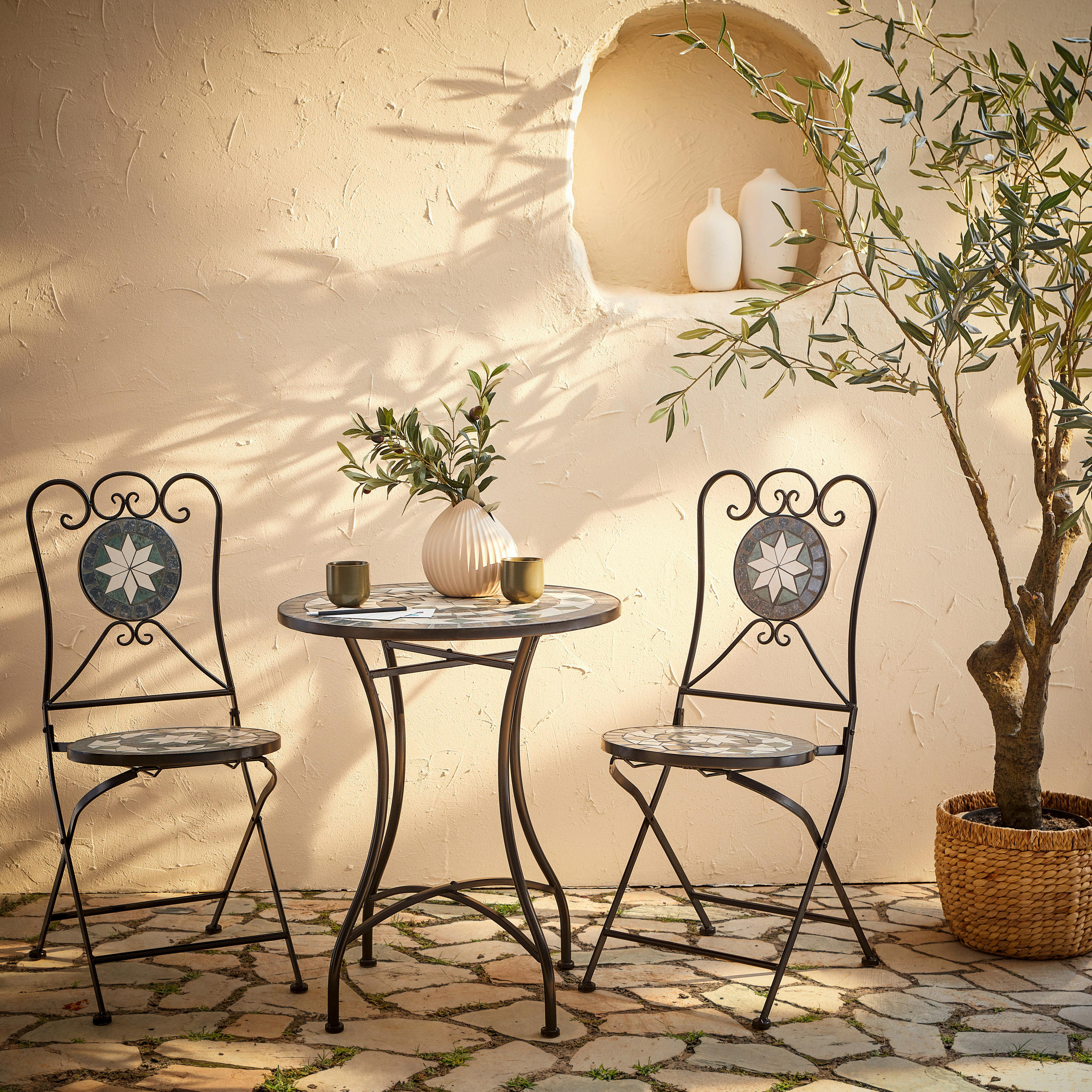 BALKONSET  - Schwarz/Grau, LIFESTYLE, Keramik/Metall - Ambia Garden