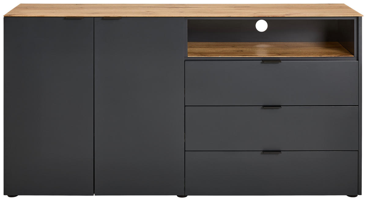 SIDEBOARD  in 160/82/42 cm  - Eichefarben/Anthrazit, LIFESTYLE, Glas/Holzwerkstoff (160/82/42cm) - Novel