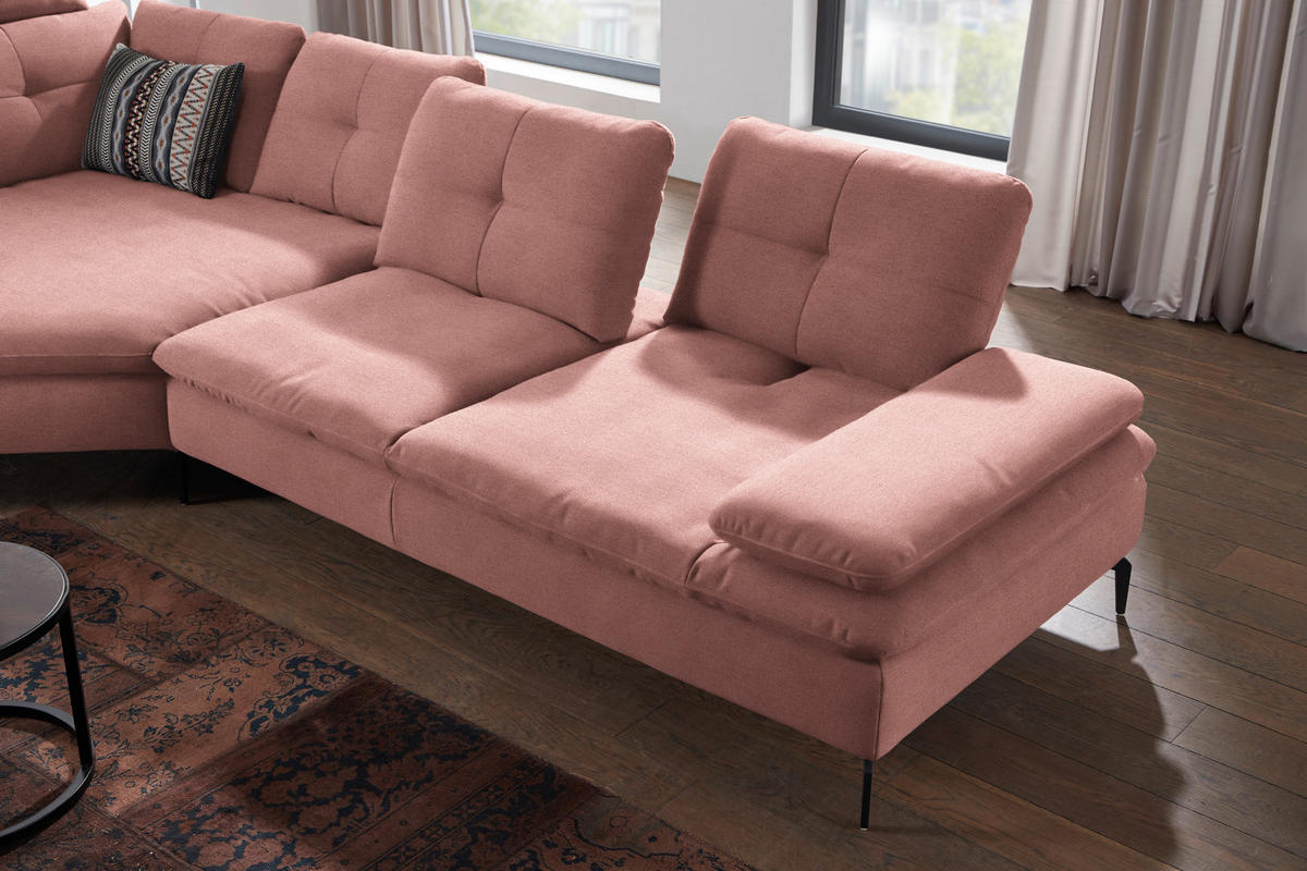 ECKSOFA in Flachgewebe Altrosa  - Schwarz/Altrosa, Design, Textil/Metall (157/344cm) - Chilliano