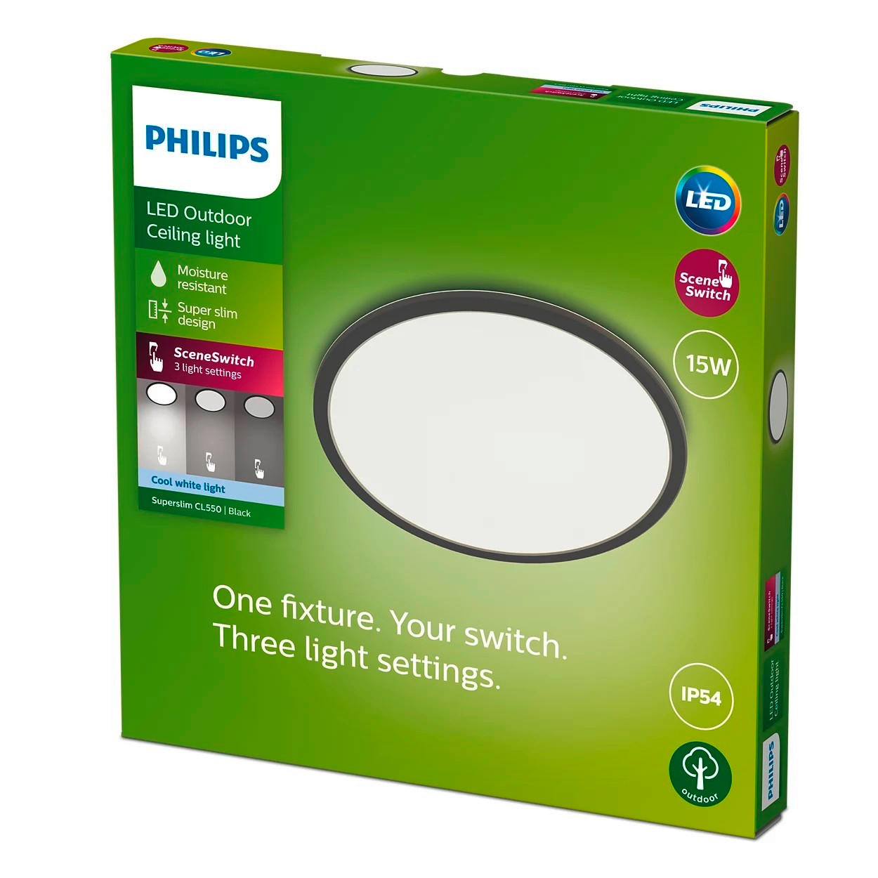 ZUNANJA STROPNA SVETILKA   25/25/2.3 cm            - črna, Basics, kovina/umetna masa (25/25/2.3cm) - Philips