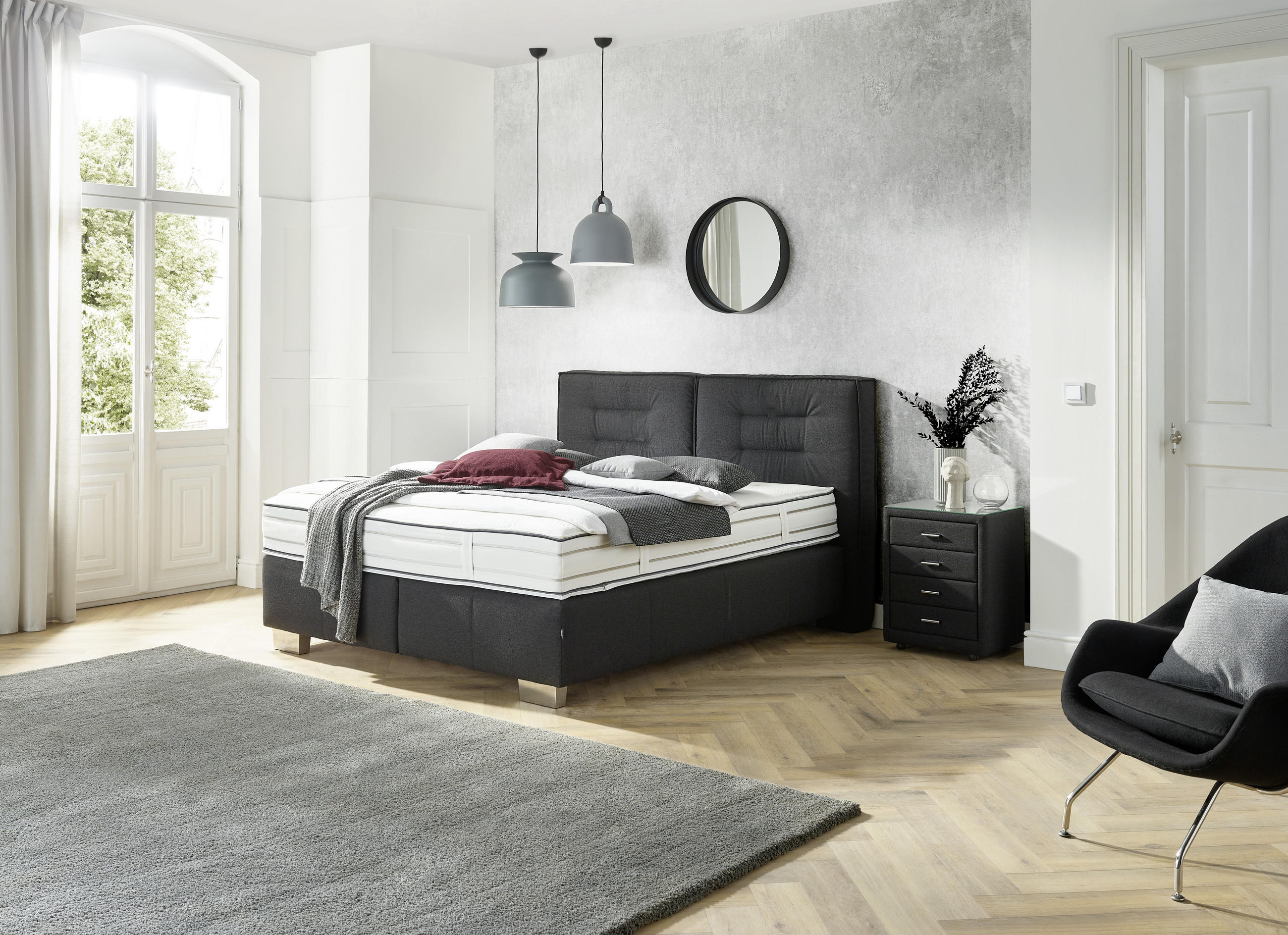 BOXSPRINGBETT 160/200 cm in Schwarz - Chromfarben/Schwarz, KONVENTIONELL, Textil (160/200cm) - Dieter Knoll