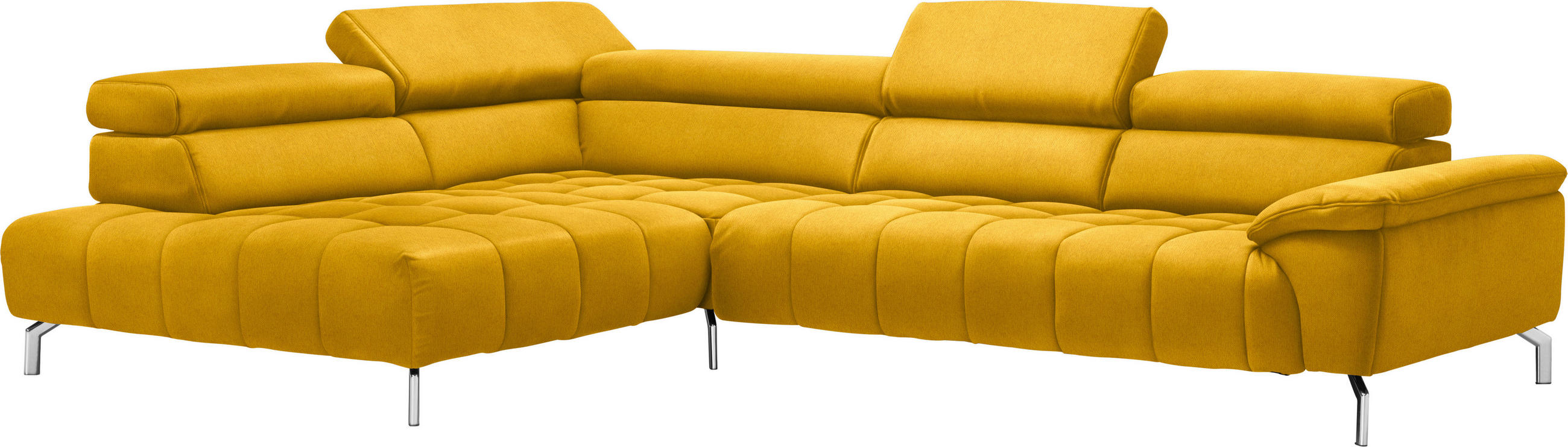 ECKSOFA in Chenille Gelb, Currygelb  - Chromfarben/Currygelb, Design, Textil/Metall (222/323cm) - Beldomo Style
