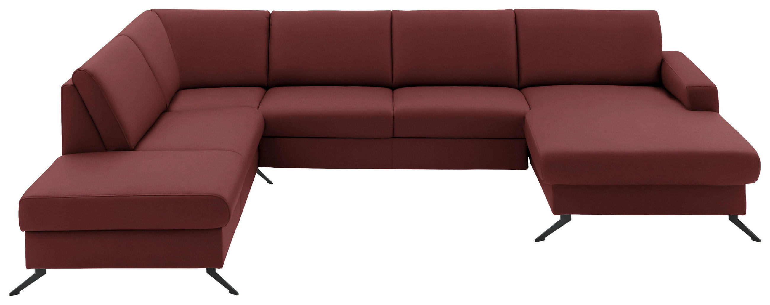 WOHNLANDSCHAFT in Echtleder Brombeere  - Brombeere/Schwarz, Design, Leder/Metall (233/339/165cm) - Beldomo Premium