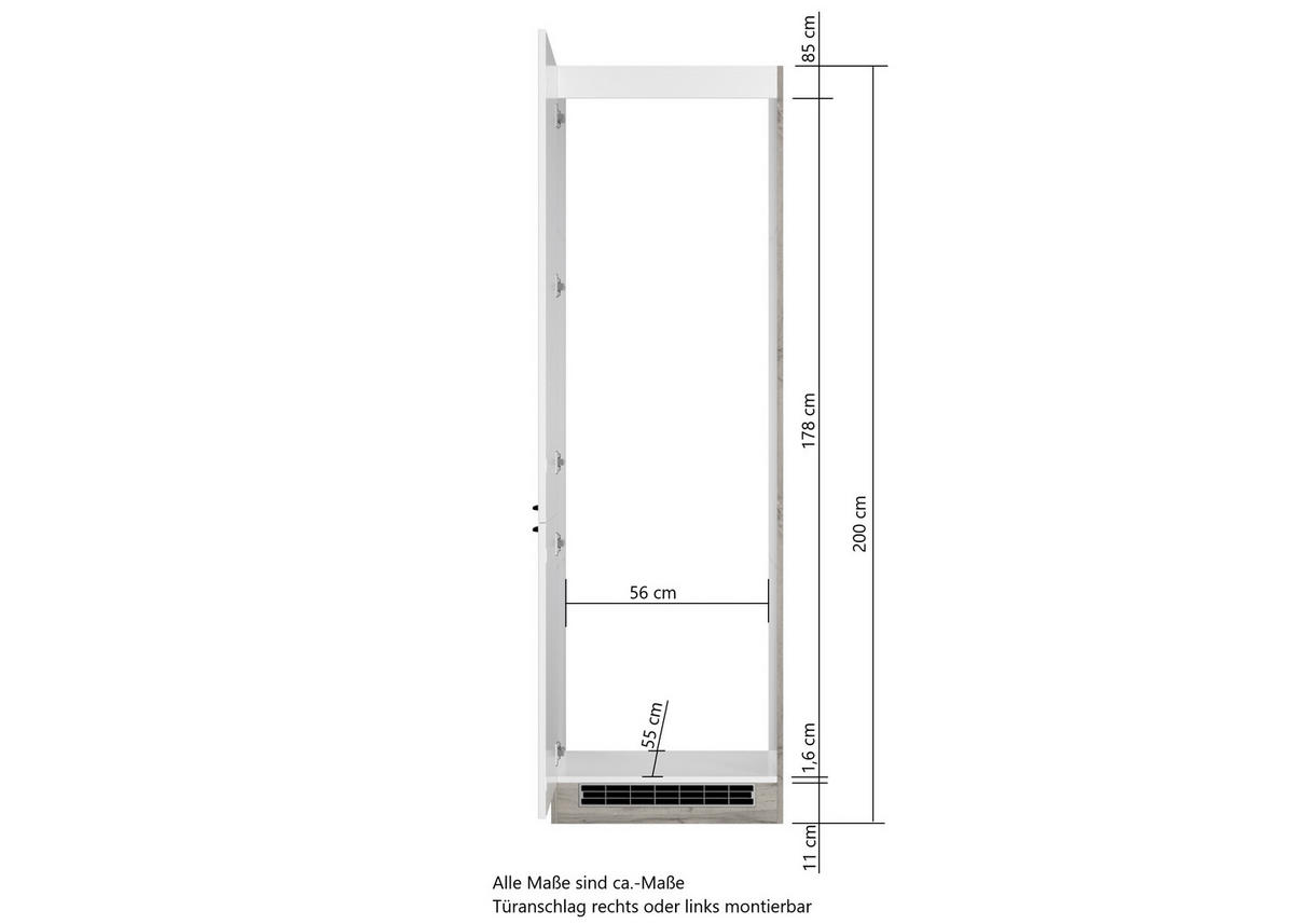 GERÄTEUMBAUSCHRANK 60/200/60 cm  in Grau  - Schwarz/Grau, LIFESTYLE, Holzwerkstoff/Metall (60/200/60cm) - Held
