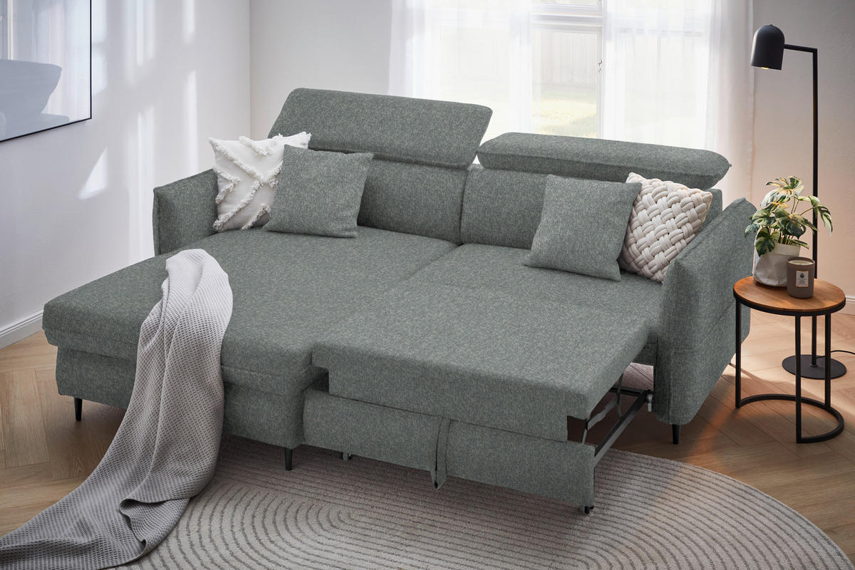 ECKSOFA inkl. Funktionen Grau Samt  - Schwarz/Grau, Design, Holz/Textil (185/232cm) - Stylife
