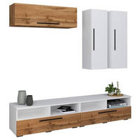 WOHNWAND  in Weiß, Eichefarben  190/200/40 cm  - Eichefarben/Schwarz, MODERN, Holzwerkstoff/Kunststoff (190/200/40cm) - MID.YOU