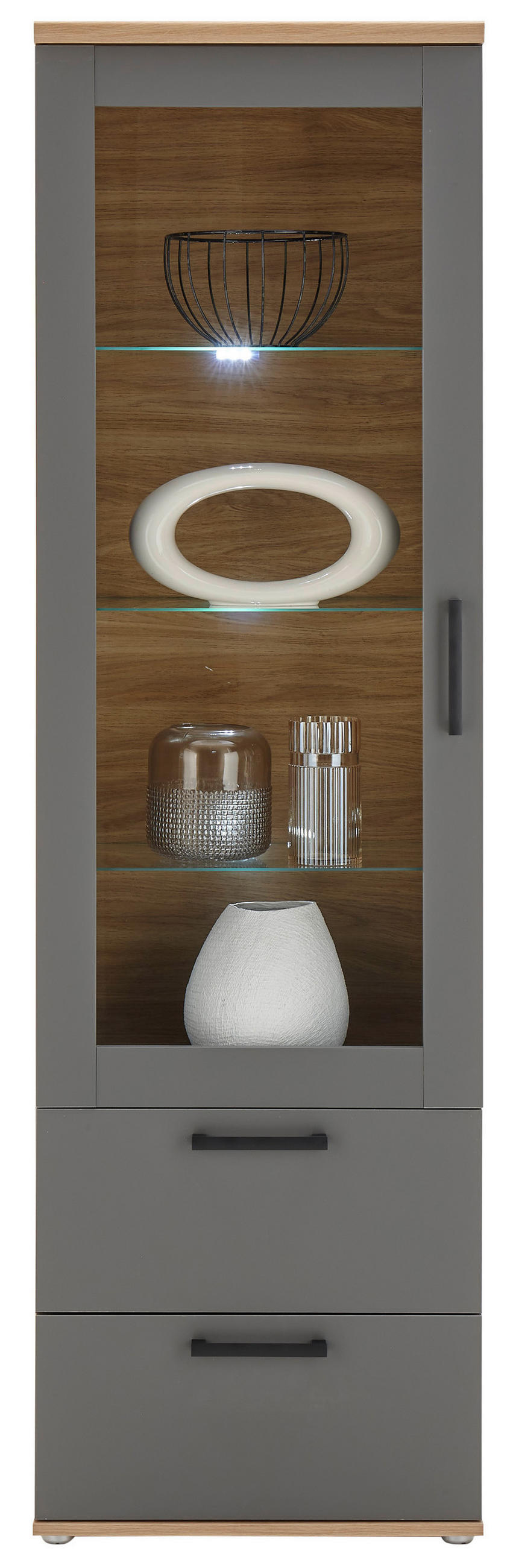 VITRINA, siva, hrast artisan - srebrne barve/siva, Trendi, umetna masa/steklo (60/203/38cm) - Carryhome