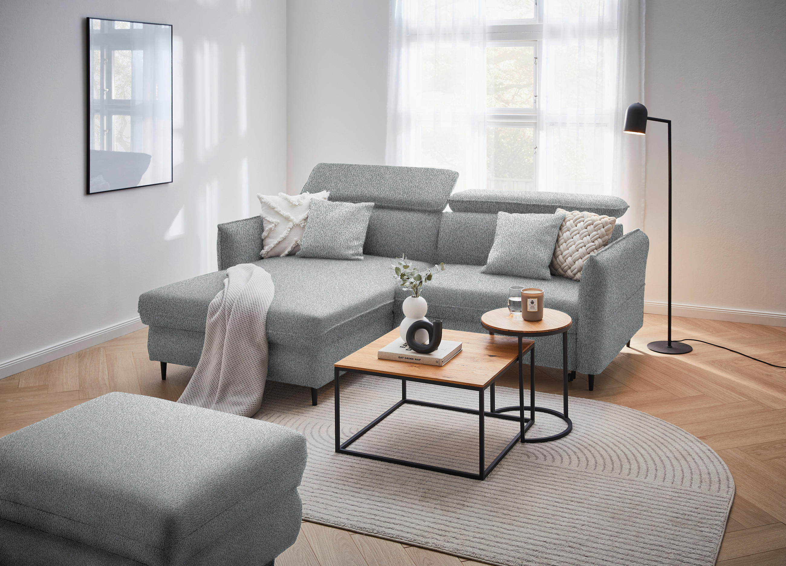 ECKSOFA inkl. Funktionen Dunkelgrau Flachgewebe  - Dunkelgrau/Schwarz, Design, Holz/Textil (185/232cm) - Stylife