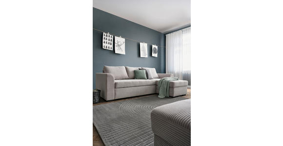 ECKSOFA in Velours, Cord Hellgrau  243/155 cm  - Hellgrau/Schwarz, Design, Kunststoff/Textil (243/155cm) - Xora