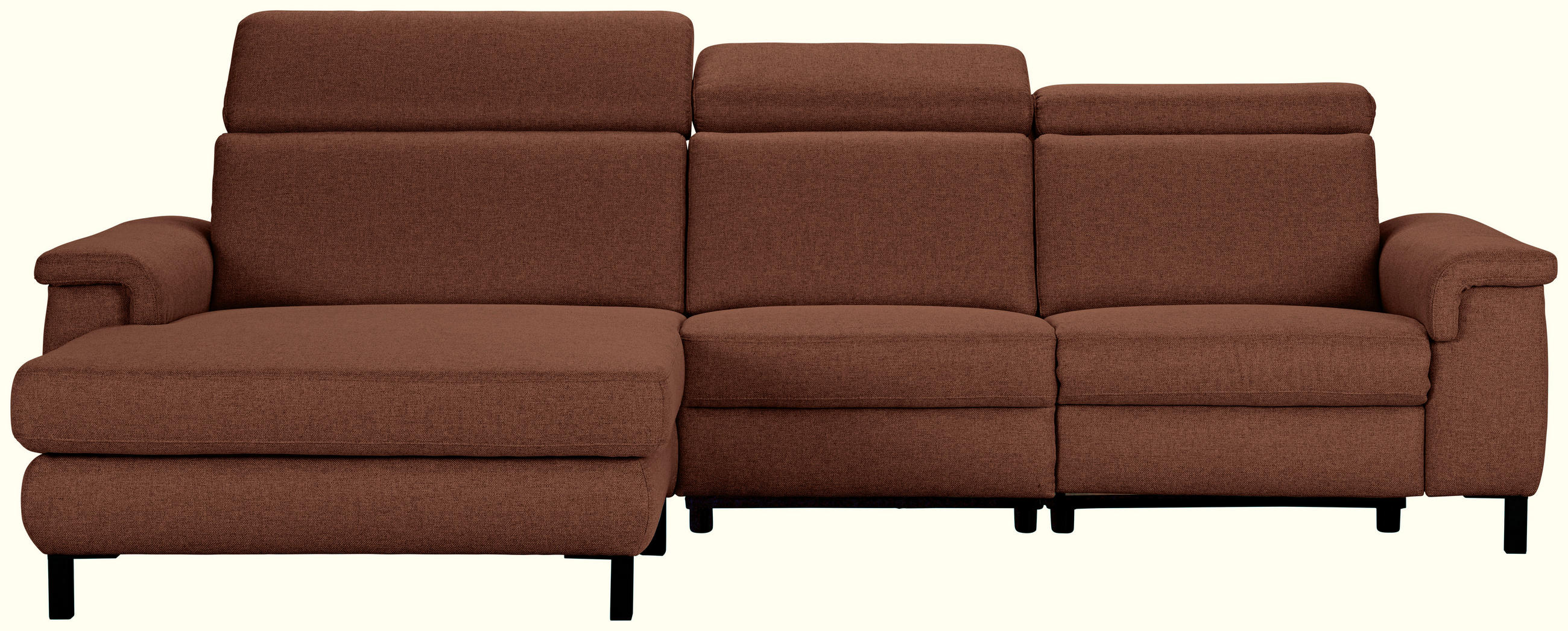 ECKSOFA Rostfarben Flachgewebe Rücken echt, Kopfteilverstellung  - Rostfarben/Schwarz, KONVENTIONELL, Textil/Metall (182/304cm) - Pure Home Comfort
