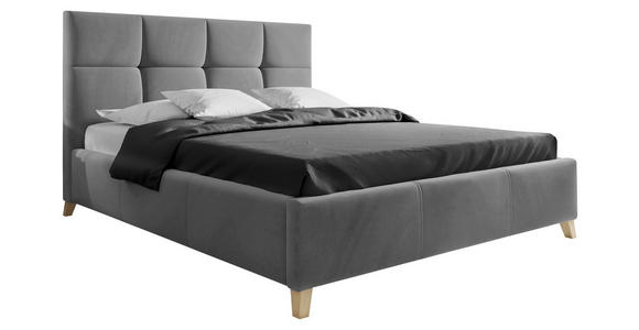POLSTERBETT Bettkasten, Lattenrost 140/200 cm in Dunkelgrau - Dunkelgrau/Buchefarben, KONVENTIONELL, Holz/Textil (140/200cm) - Carryhome
