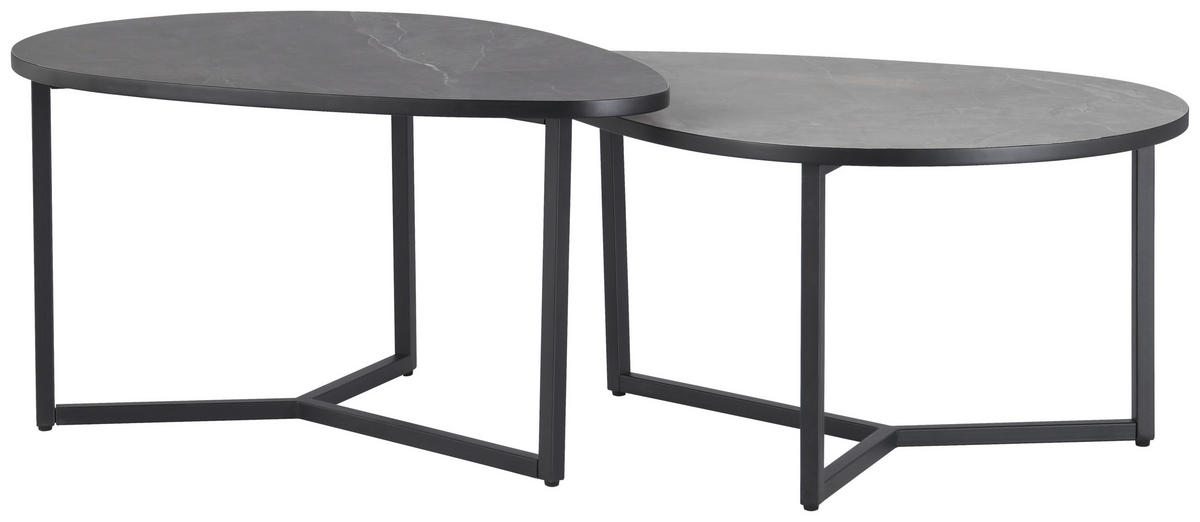COUCHTISCHSET oval Hellgrau, Dunkelgrau  - Dunkelgrau/Hellgrau, Design, Holzwerkstoff/Metall (83/40/36,5/59cm) - MID.YOU