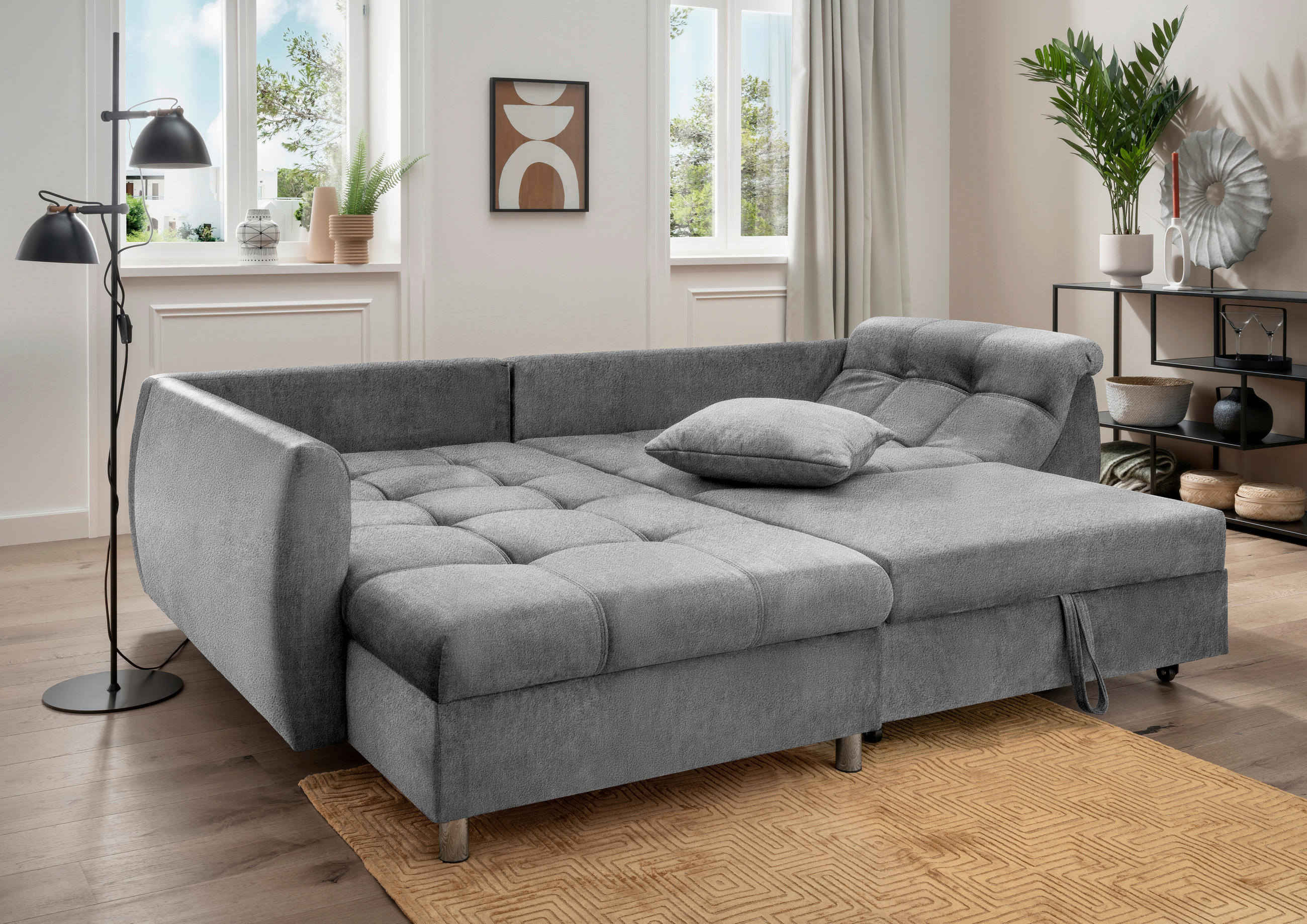 ECKSOFA Anthrazit Mikrofaser  - Chromfarben/Anthrazit, Design, Kunststoff/Textil (190/250cm) - Livetastic