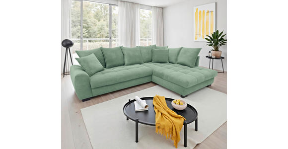 ECKSOFA Pastellgrün Cord Rückenkissen, Armlehnenkissen, Bettkasten, Schlaffunktion, Rücken echt, Liegefläche im Originalstoff  - Pastellgrün/Schwarz, KONVENTIONELL, Kunststoff/Textil (304/212cm) - Carryhome