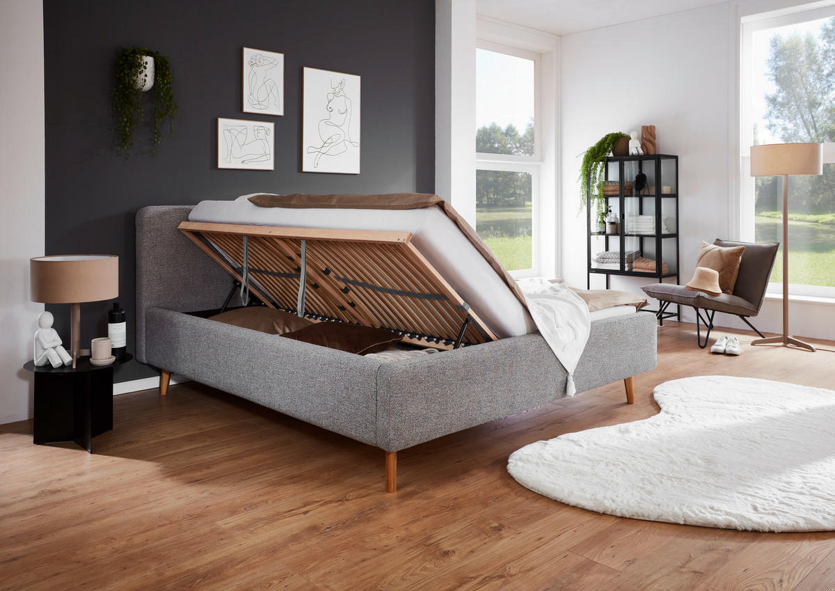 POLSTERBETT 180/200 cm  in Grau  - Eichefarben/Birkefarben, Design, Holz/Textil (180/200cm) - MID.YOU