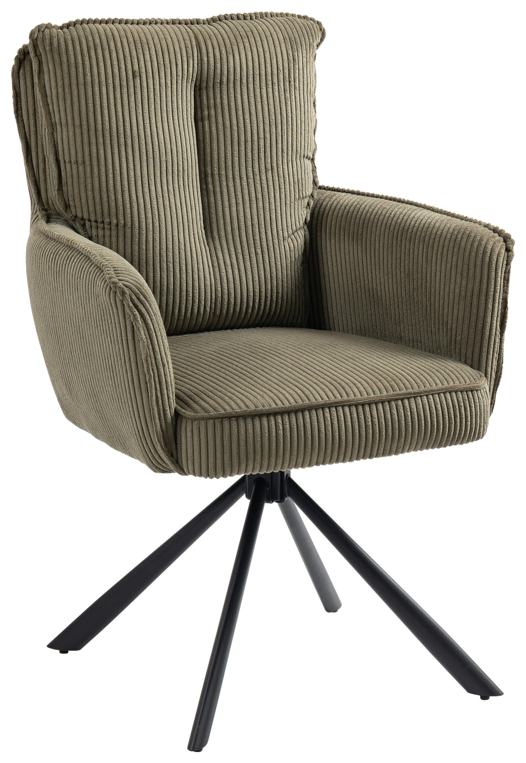 ARMLEHNSTUHL  Stoffauswahl, Sitzfläche 180° drehbar Cord  - Schwarz/Olivgrün, Design, Textil/Metall (62/95/67cm) - Novel