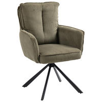 ARMLEHNSTUHL  Stoffauswahl, Sitzfläche 180° drehbar Cord  - Schwarz/Olivgrün, Design, Textil/Metall (62/95/67cm) - Novel