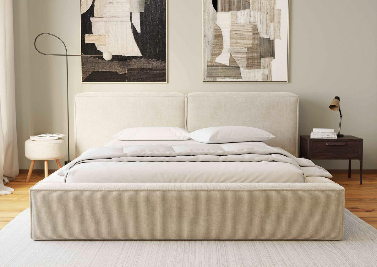 POLSTERBETT Lattenrost, Bettkasten 180/200 cm  in Beige  - Beige/Schwarz, Design, Holz/Textil (180/200cm) - Boxxx