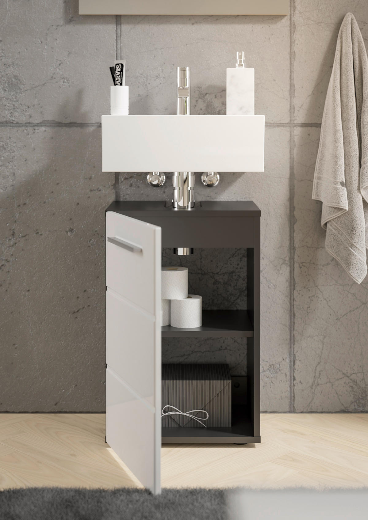 WASCHBECKENUNTERSCHRANK 40/60/31 cm  - Chromfarben/Weiß Hochglanz, KONVENTIONELL, Holzwerkstoff/Kunststoff (40/60/31cm) - Xora