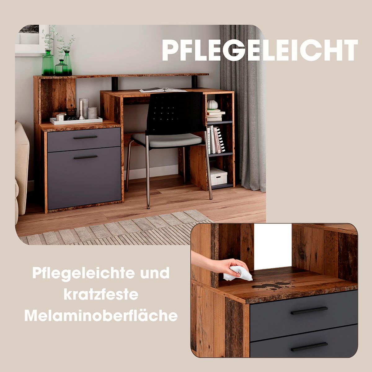 SCHREIBTISCH 140/55/89 cm  in Anthrazit, Alteiche  - Alteiche/Anthrazit, MODERN, Holzwerkstoff/Kunststoff (140/55/89cm) - MID.YOU