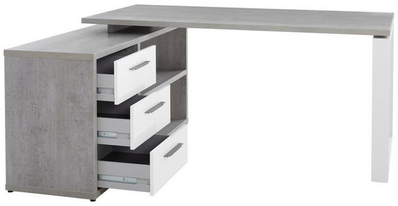 ECKSCHREIBTISCH 140/170/75 cm in Grau, Weiß Hochglanz - Edelstahlfarben/Weiß Hochglanz, Design, Holzwerkstoff/Metall (140/170/75cm) - Carryhome