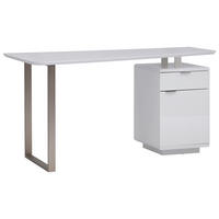 SCHREIBTISCH  in Weiss, Nickelfarben, Weiss Hochglanz  - Weiss Hochglanz/Chromfarben, Modern, Holzwerkstoff/Metall (150/76/74cm) - MID.YOU