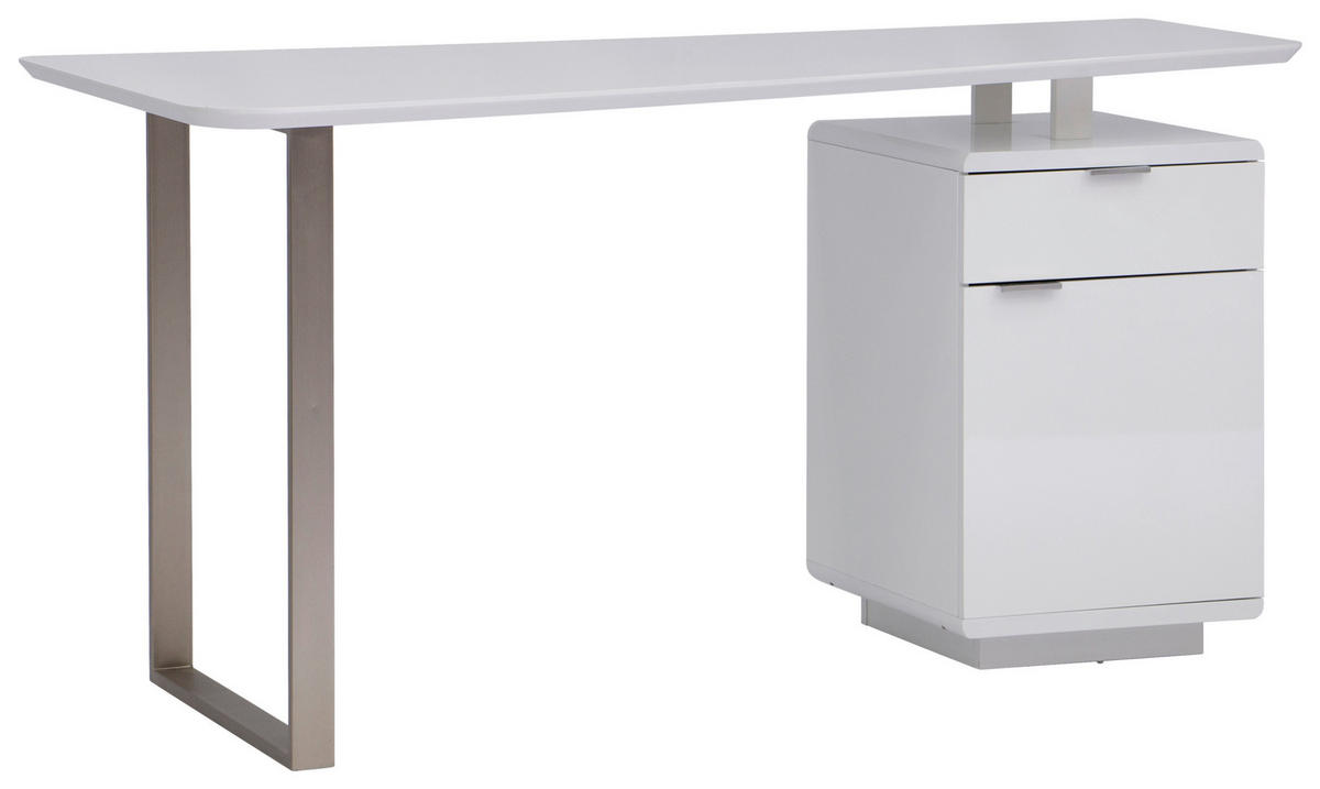 SCHREIBTISCH  in Weiss, Nickelfarben, Weiss Hochglanz  - Weiss Hochglanz/Chromfarben, Modern, Holzwerkstoff/Metall (150/76/74cm) - MID.YOU