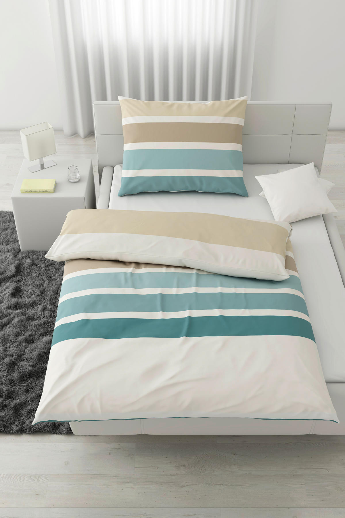 POSTELJINA TANJA 140/200 cm saten tirkizna, bela, bež, moka  - tirkizna/bela, Konvencionalno, tekstil (140/200cm) - Esposa