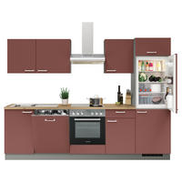 KÜCHENBLOCK 280 cm   in Anthrazit, Rot  - Edelstahlfarben/Eichefarben, KONVENTIONELL, Holzwerkstoff/Metall (280cm) - Welnova