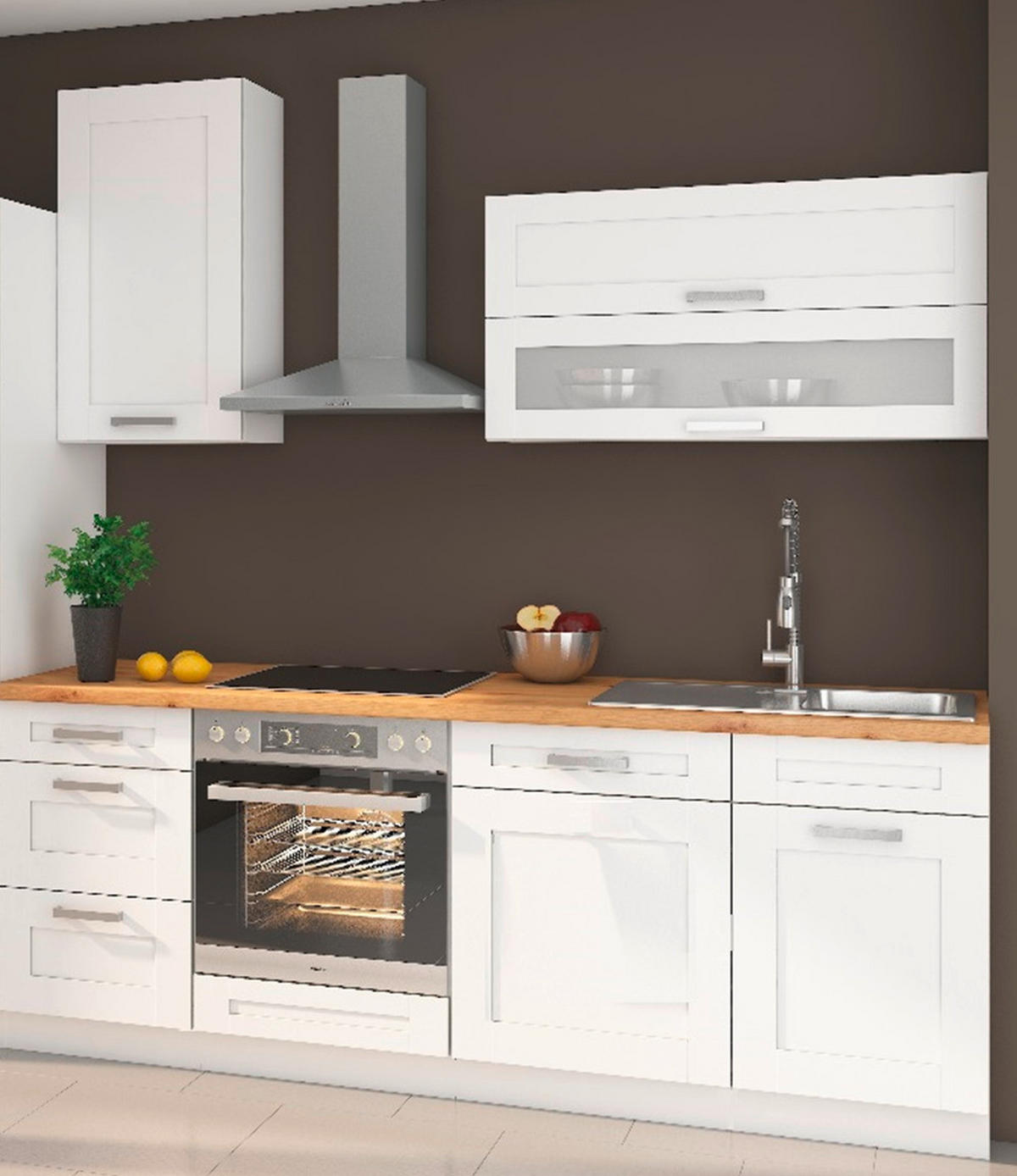 KÜCHENLEERBLOCK 220 cm   in Weiß  - Silberfarben/Eiche Artisan, ROMANTIK / LANDHAUS, Glas/Holzwerkstoff (220cm) - MID.YOU