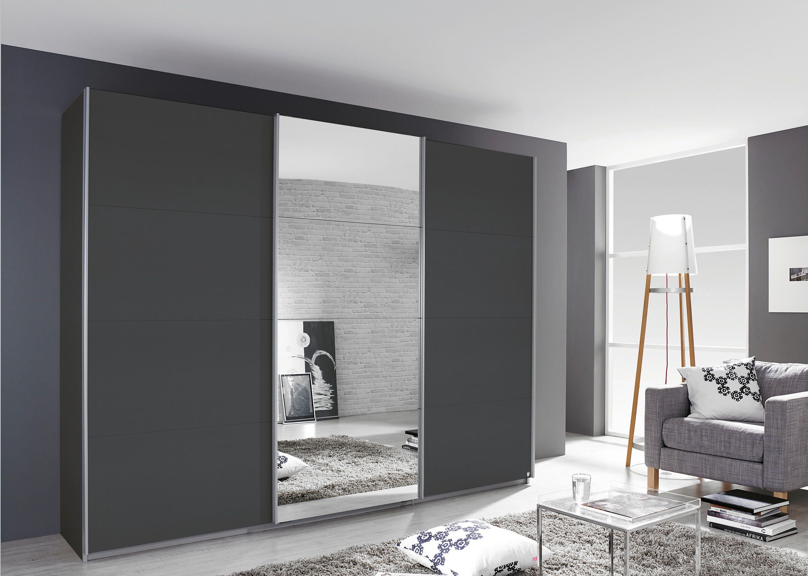 SCHWEBETÜRENSCHRANK 271/210/62 cm 3-türig Grau  - Alufarben/Grau, MODERN, Holzwerkstoff/Metall (271/210/62cm) - Luca Bessoni