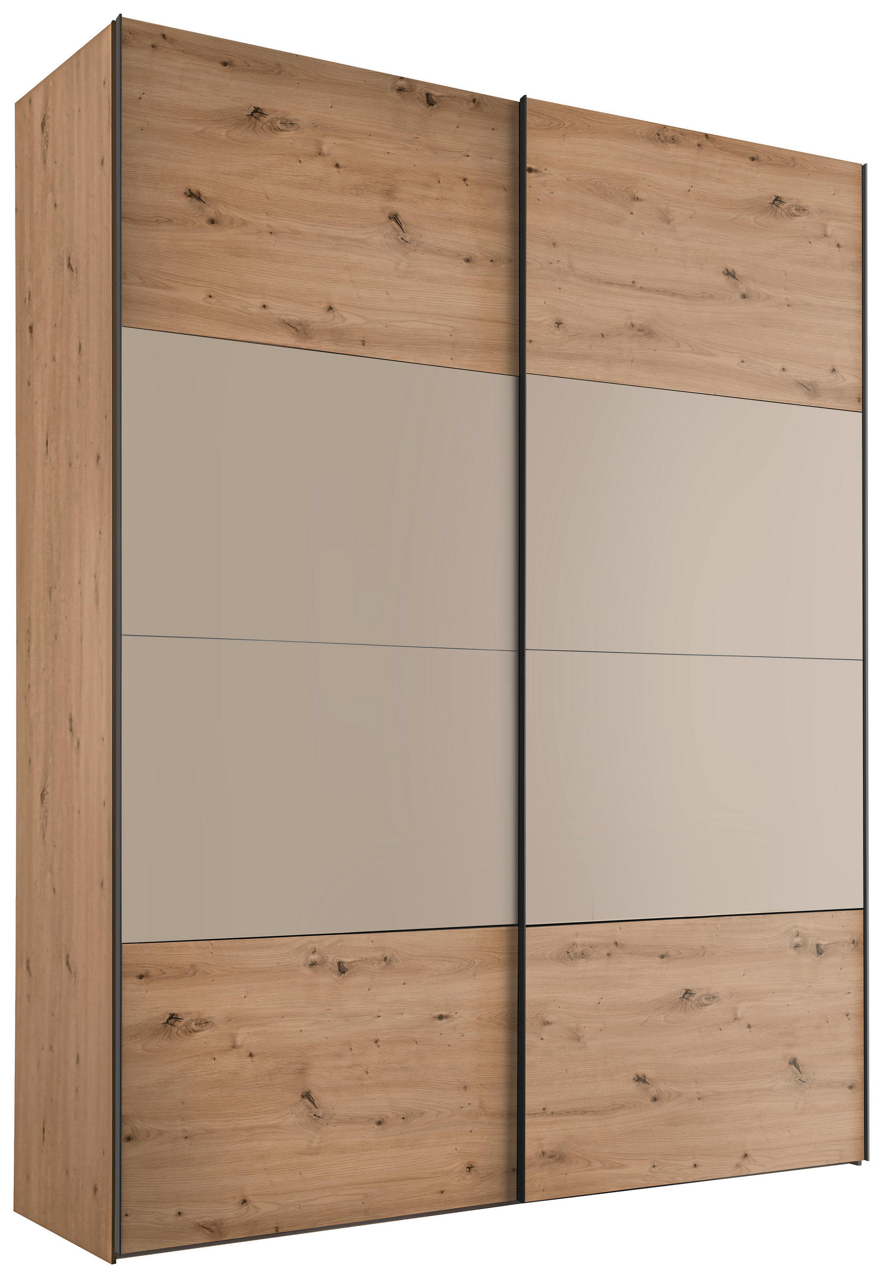 SCHWEBETÜRENSCHRANK 167/222/68 cm 2-türig Eiche Artisan, Elfenbein  - Elfenbein/Schwarz, Design, Holzwerkstoff/Metall (167/222/68cm) - Dieter Knoll