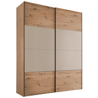 SCHWEBETÜRENSCHRANK 167/222/68 cm 2-türig Eiche Artisan, Elfenbein  - Elfenbein/Schwarz, Design, Holzwerkstoff/Metall (167/222/68cm) - Dieter Knoll