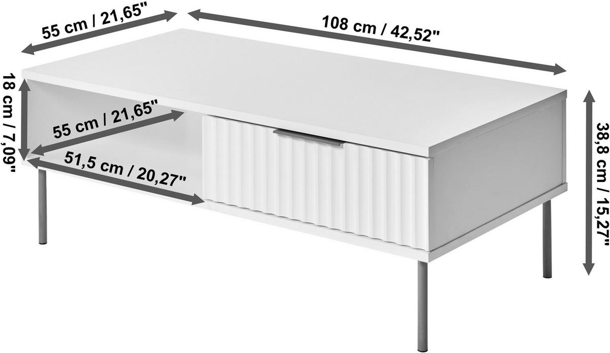 COUCHTISCH in Metall, Holzwerkstoff 108/55/39 cm  - Weiss/Goldfarben, Modern, Holzwerkstoff/Metall (108/55/39cm) - Livetastic