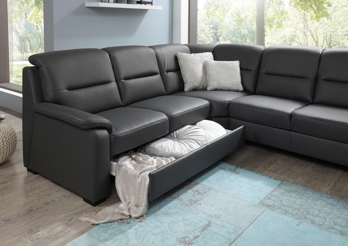 ECKSOFA BELDOMO premium Anthrazit Echtleder  - Anthrazit/Schwarz, KONVENTIONELL, Leder/Holz (245/303cm) - Beldomo Premium