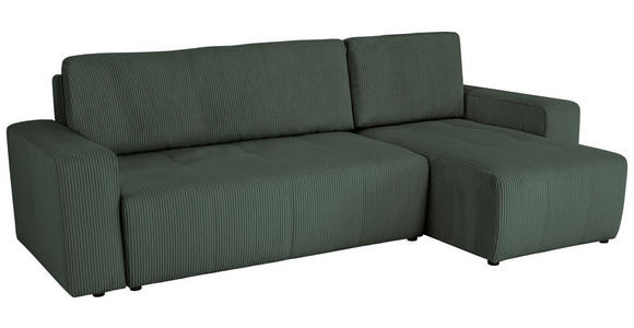 ECKSCHLAFSOFA  mit Cord Dunkelgrün  - Dunkelgrün/Schwarz, KONVENTIONELL, Textil (248/146cm) - Xora