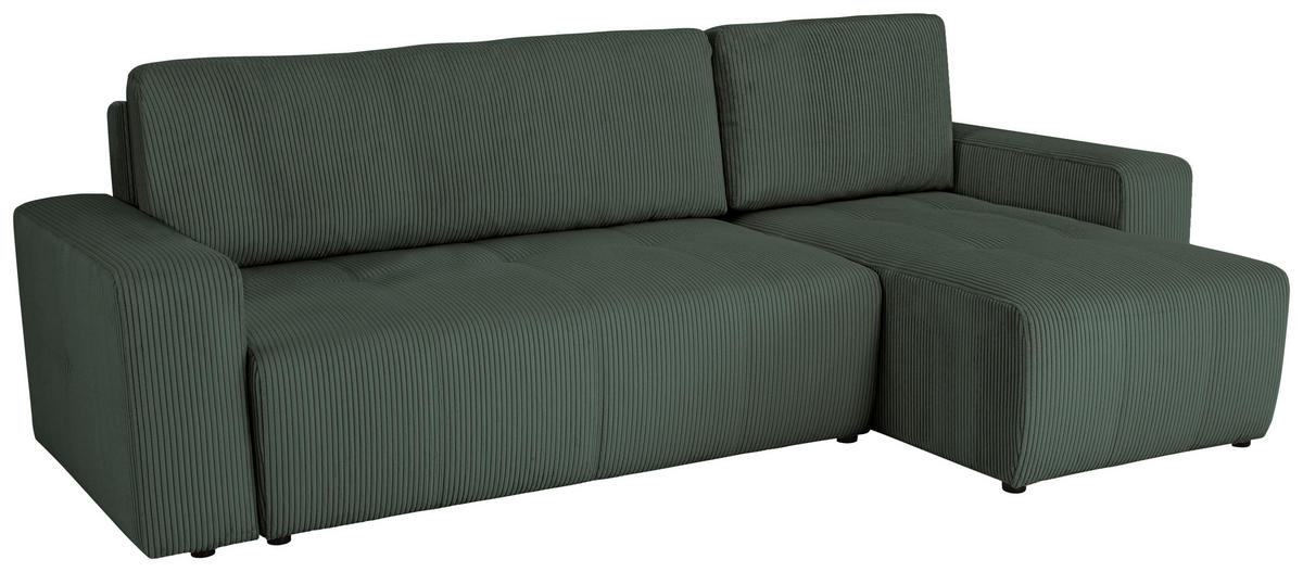 ECKSCHLAFSOFA  mit Cord Dunkelgrün  - Dunkelgrün/Schwarz, KONVENTIONELL, Textil (248/146cm) - Xora