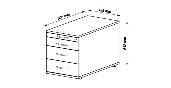 ROLLCONTAINER 42,8/51,2/80 cm  - Silberfarben/Ahornfarben, KONVENTIONELL, Holzwerkstoff/Metall (42,8/51,2/80cm) - Venda