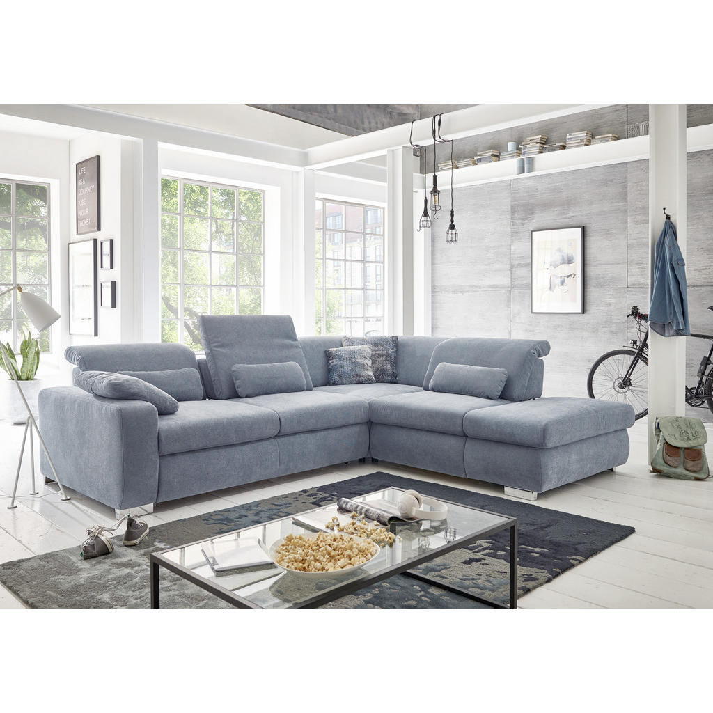 Thumbnail - Beldomo Style Ecksofa, Hellblau, Textil, 5-Sitzer, Ottomane rechts, nicht einzeln stellbar, L-Form, 301x260 cm, Goldenes...