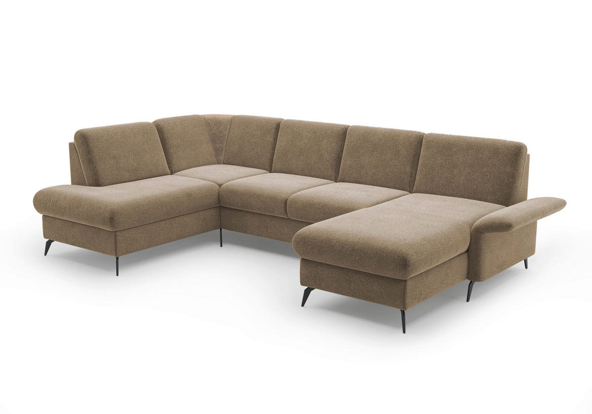 WOHNLANDSCHAFT Hellbraun Flachgewebe  - Hellbraun/Schwarz, KONVENTIONELL, Textil/Metall (195/314/164cm) - Sit & More