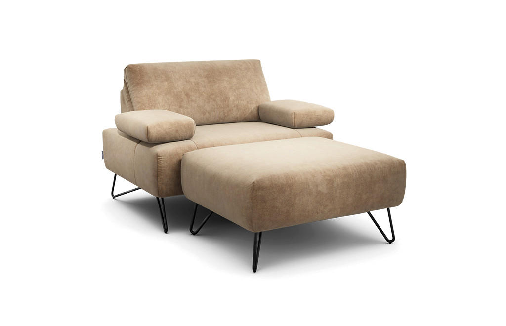 SESSELSET Samt Armteilverstellung    - Sandfarben/Schwarz, Design, Textil/Metall (114-142/85/86-94cm) - SENSOO
