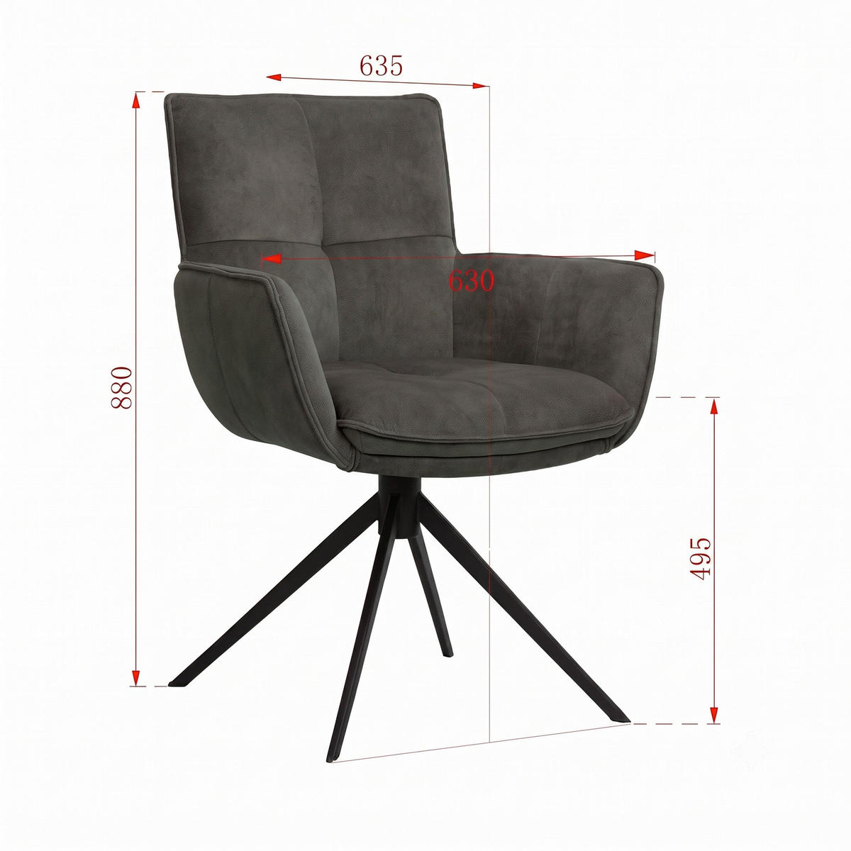 ARMLEHNSTUHL  Sitzfläche 360° drehbar, inklusive Armlehnen, automatische Rückholfunktion Webstoff  Dunkelbraun  - Dunkelbraun/Schwarz, Design, Textil/Metall (63/88,5/64cm) - Novel