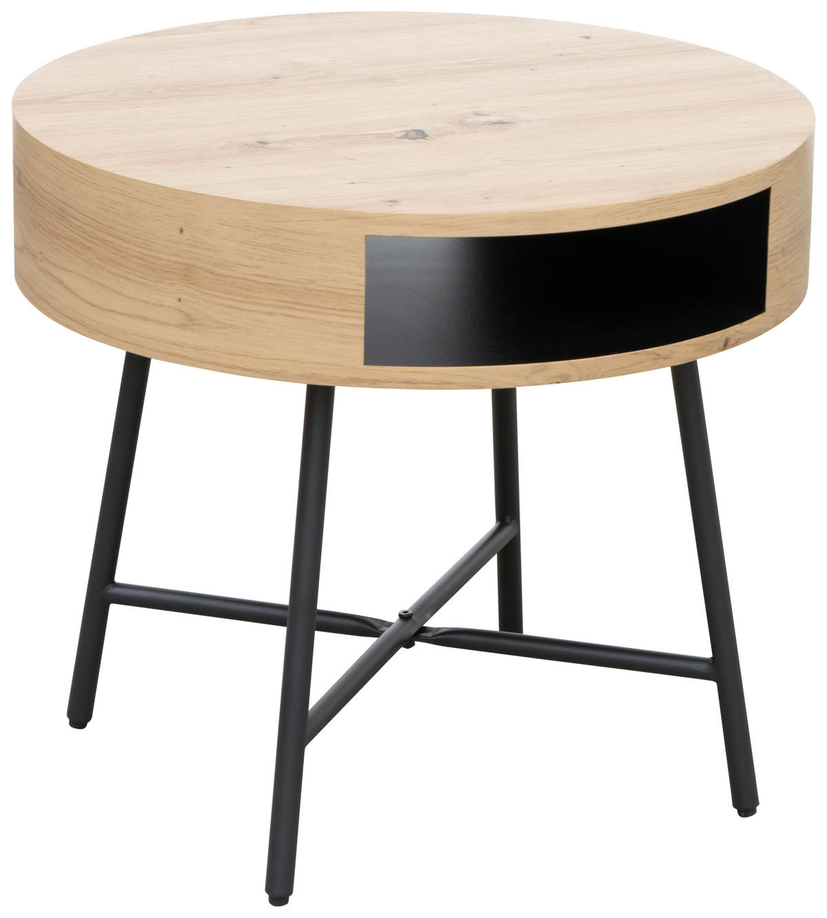 BEISTELLTISCH 55/55/50 cm Eichefarben, Schwarz rund  - Eichefarben/Schwarz, Design, Holzwerkstoff/Metall (55/55/50cm) - Carryhome