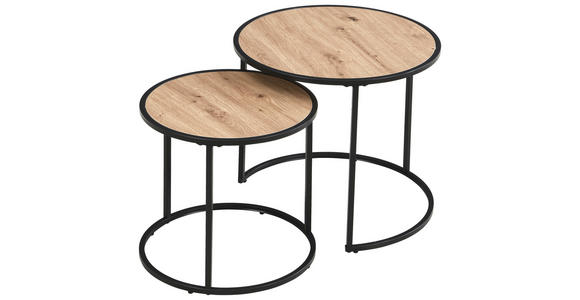 BEISTELLTISCHSET rund Schwarz, Eiche Artisan  - Schwarz/Eiche Artisan, Basics, Holzwerkstoff/Metall (50/40/50/40/45.5/39cm) - Carryhome