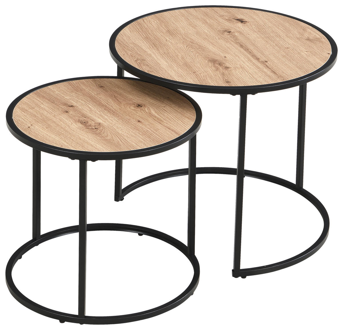 BEISTELLTISCHSET rund Schwarz, Eiche Artisan  - Schwarz/Eiche Artisan, Basics, Holzwerkstoff/Metall (50/40/50/40/45.5/39cm) - Carryhome