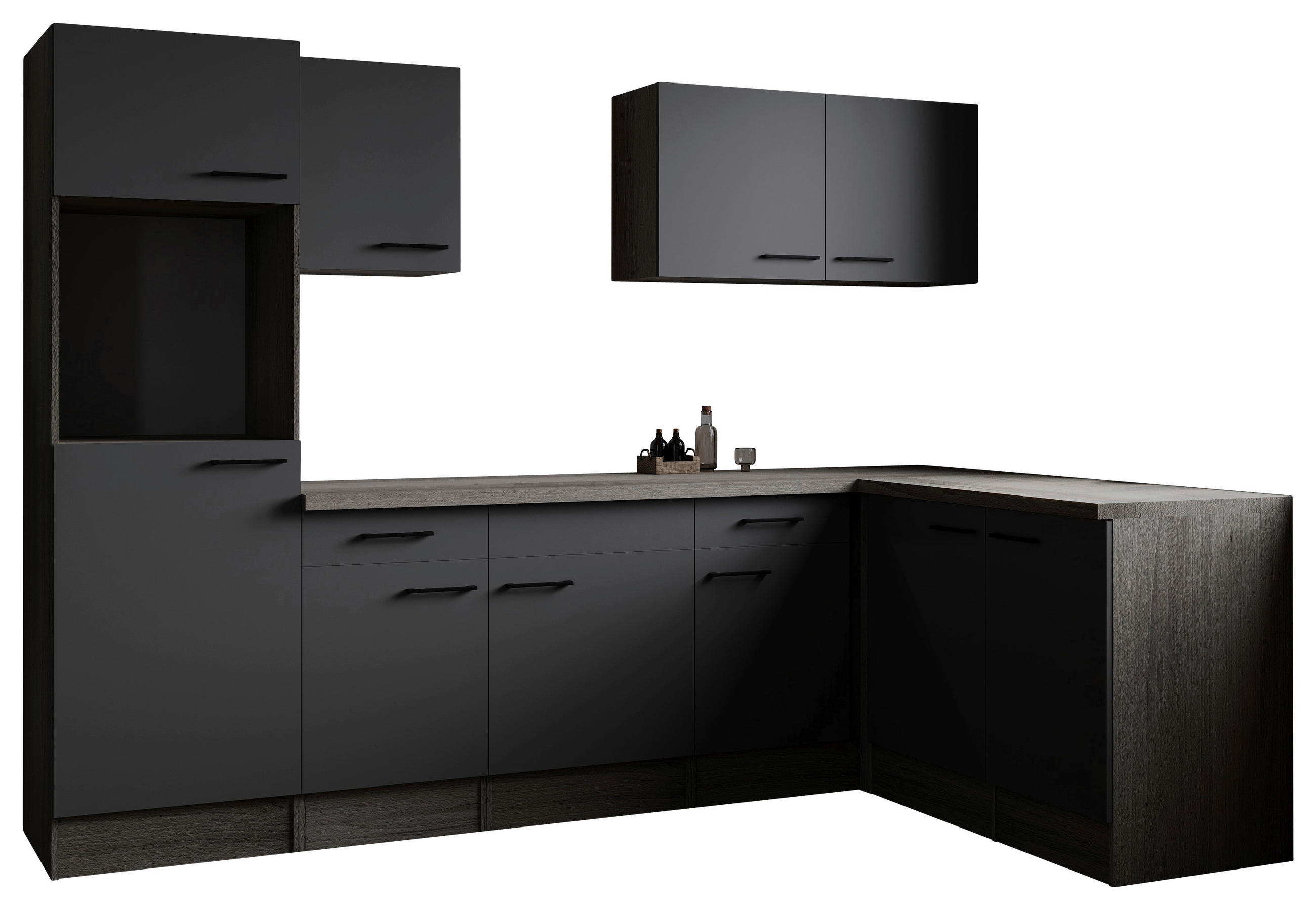 ECKKÜCHE 280/172 cm  in Grau, Eichefarben  - Eichefarben/Schwarz, Design, Holzwerkstoff/Metall (280/172cm) - Respekta