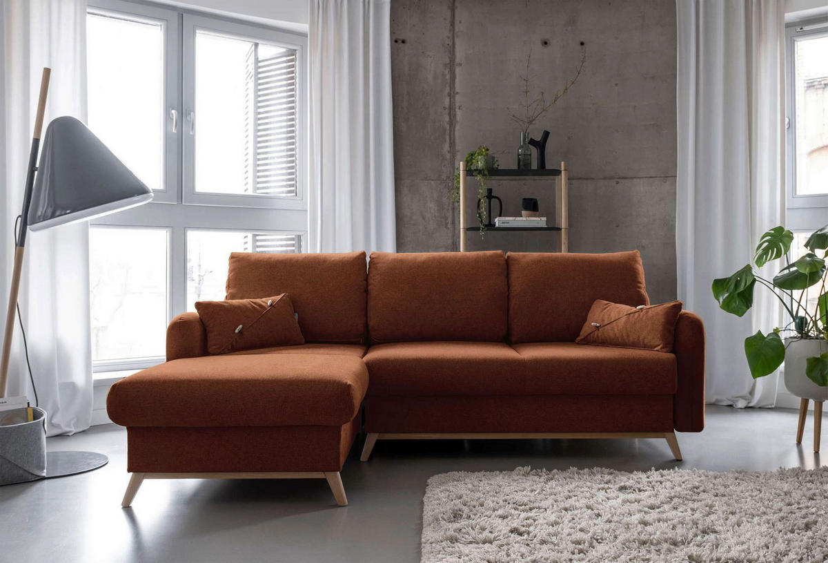 Colțar, textil, teracotă, 157/235 cm - teracotă/culoare natur, lemn/textil (157/235cm) - MID.YOU